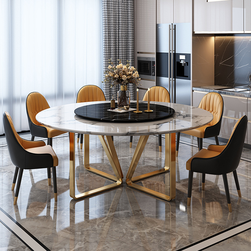 Northern Europe modern Simplicity dining table circular Marble dining table and chair Combination belt turntable 1.3 Rice Round Table Light Luxury ins Wind