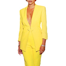 黃色薄款西裝女士小西服套裝跨境專供西裝外貿休閑氣質夏季兩件套