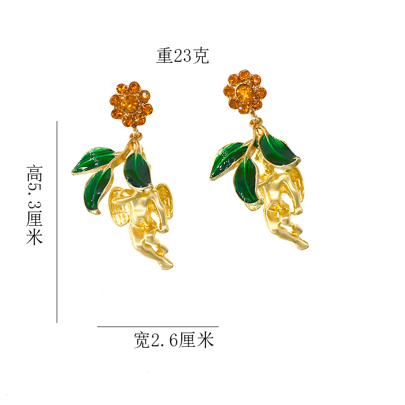 24g Weight Cupid Leaf Fun Retro Baroque Little Angel Retro Vintage Earrings Wholesale
