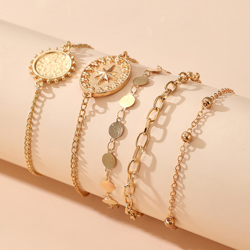 Creative Gold Disc Thick Chain Bracelet 5-piece Set display picture 4