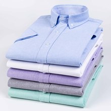 夏季纯棉男士短袖衬衫纯色格子简约舒适时尚衬衣牛津纺可加工工服