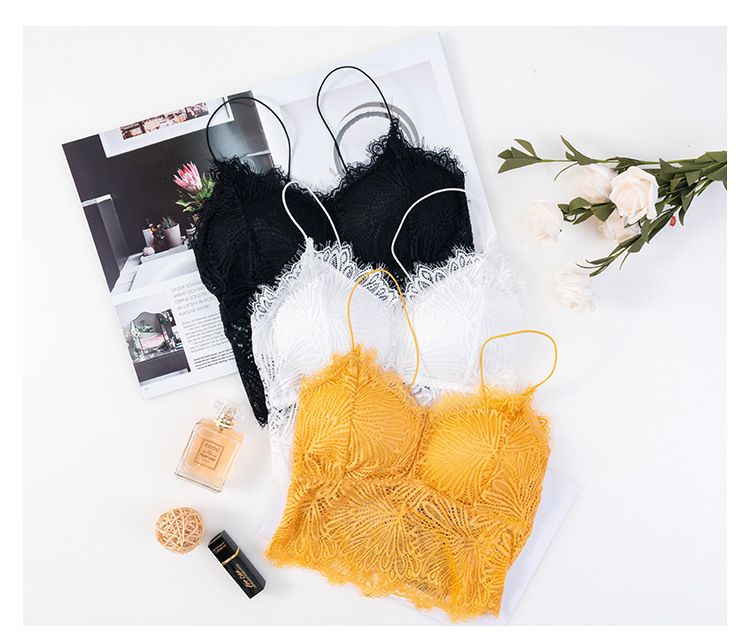 Summer new collection: Slim shoulder strap, eyelash, lace, beautiful back wrap, no steel ring, chest pad, base layer, halter top, women's strapless top detail image 12