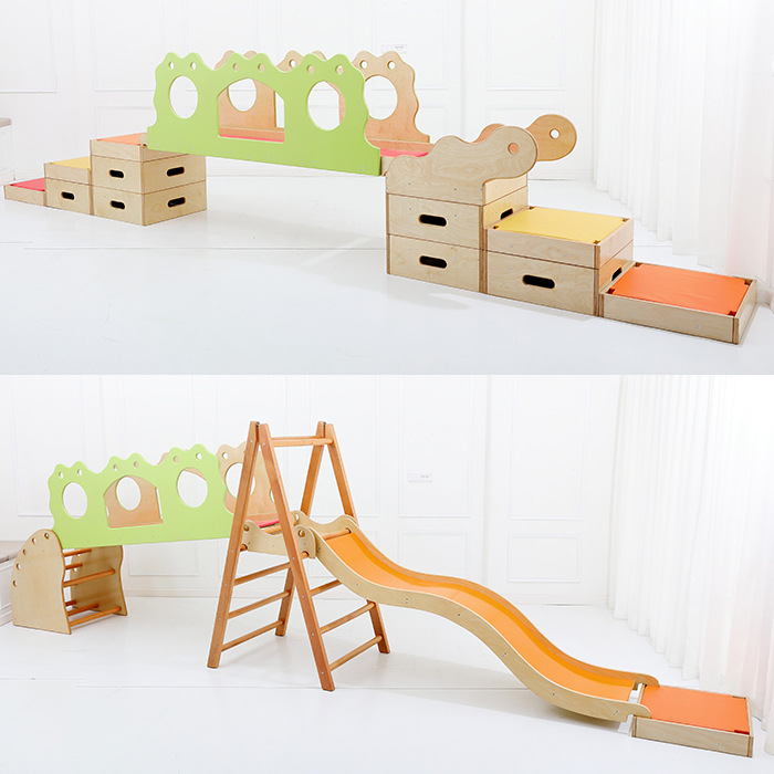 新款攀爬架早教儿童感统体能训练器材运动星月波浪滑梯教具