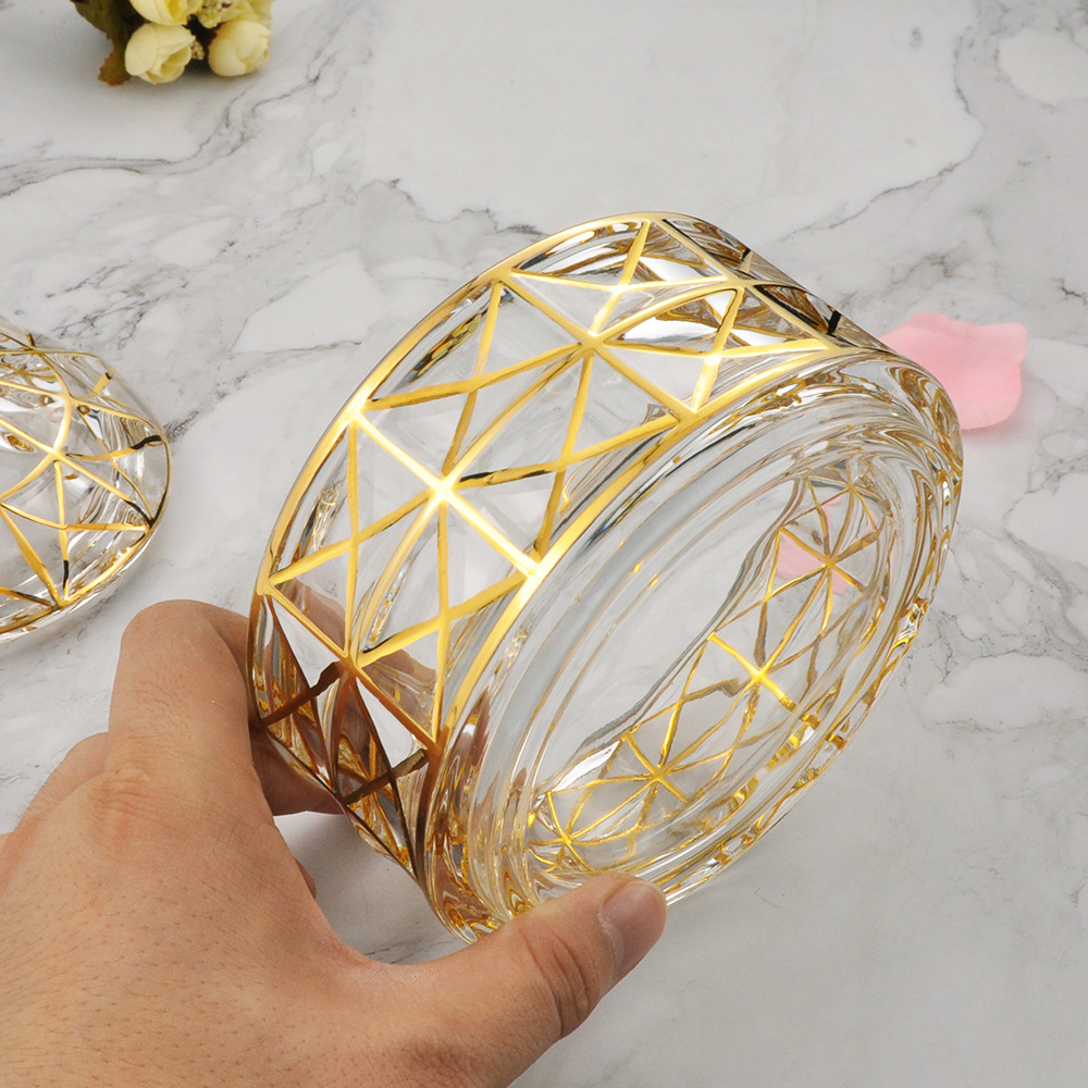 欧式高档轻奢水晶玻璃首饰盒创意描金珠宝几何饰品收纳盒带盖批发