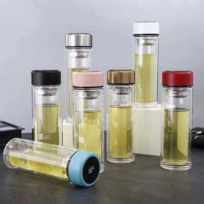 智能温度显示双层玻璃杯定制商务广告礼品杯可印字印刷logo|ru