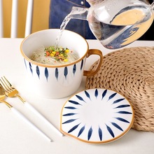 釉下彩陶瓷一人食手柄帶蓋泡面杯 家用創意日韓式學生泡面碗批發