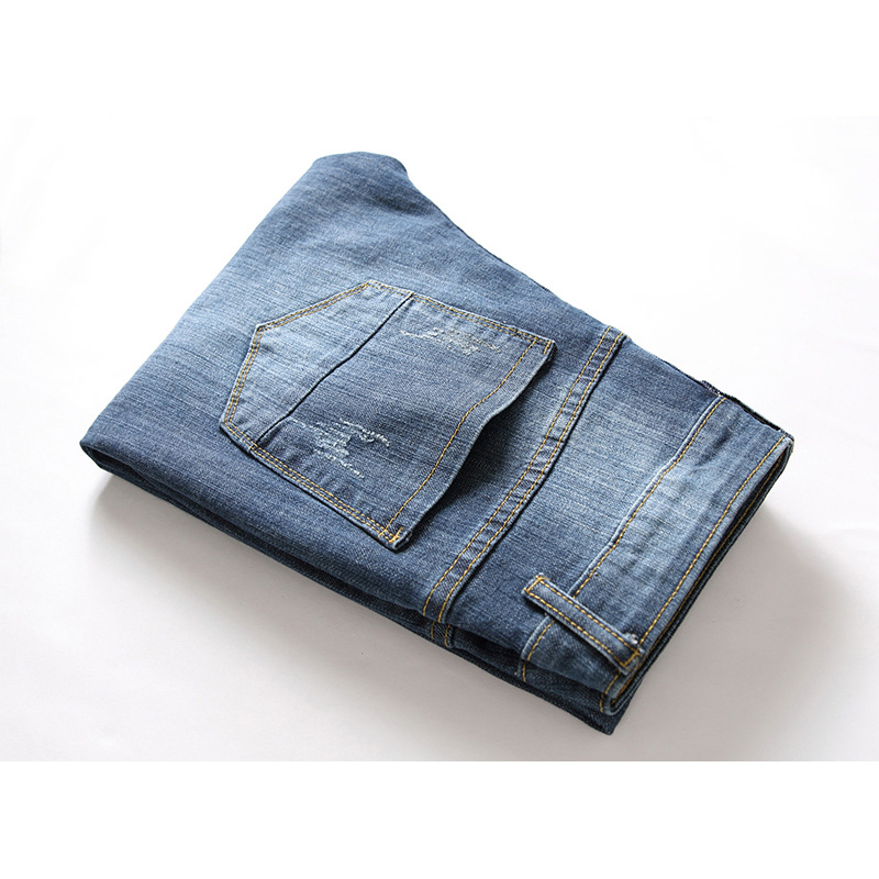 Neue Distressed-Jeans für Herren, modische und lässige elastische Jeanshose mit geradem Bein_voghion.com