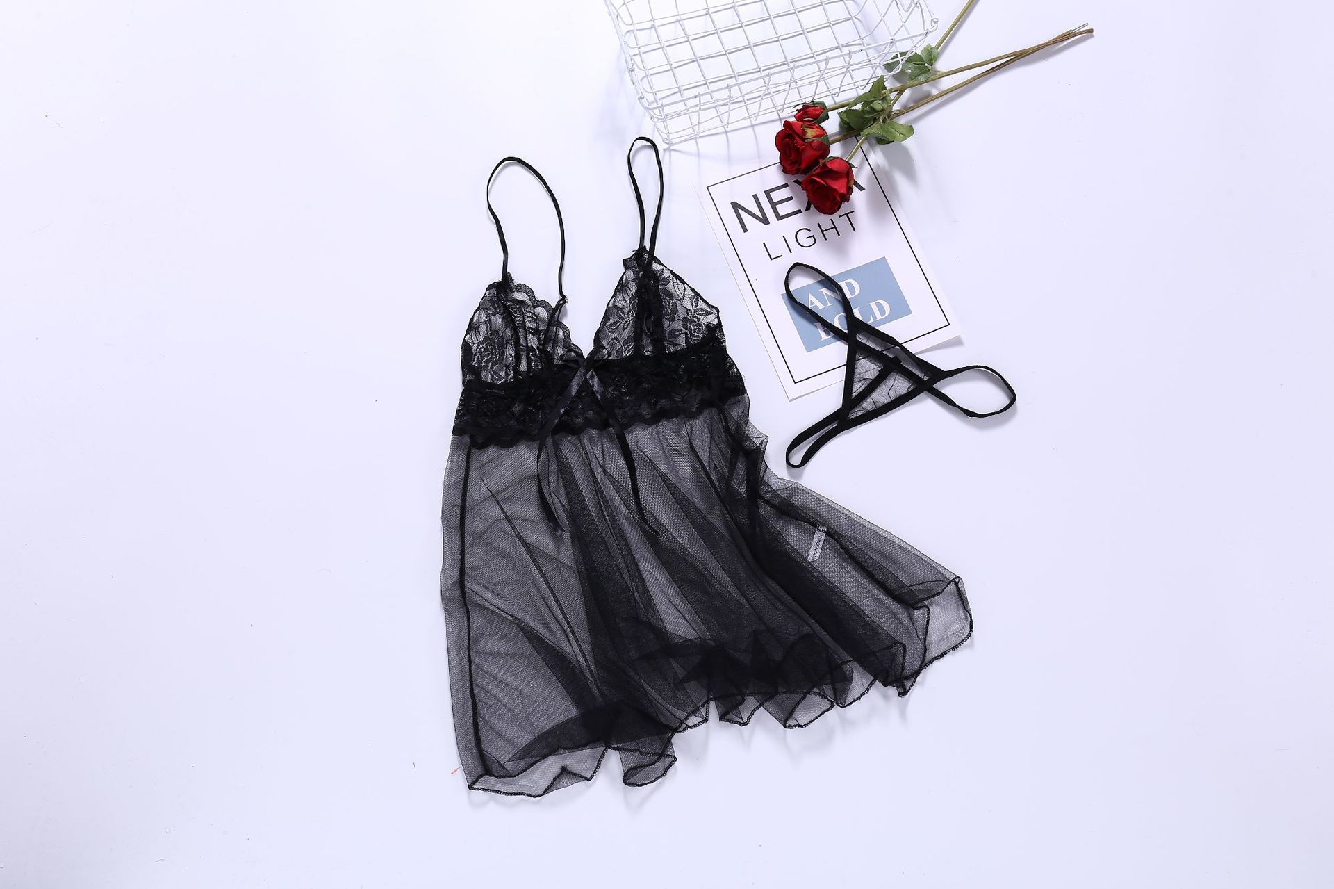 See-Through Front Slit Suspender Nightdress Set NSYCX109343