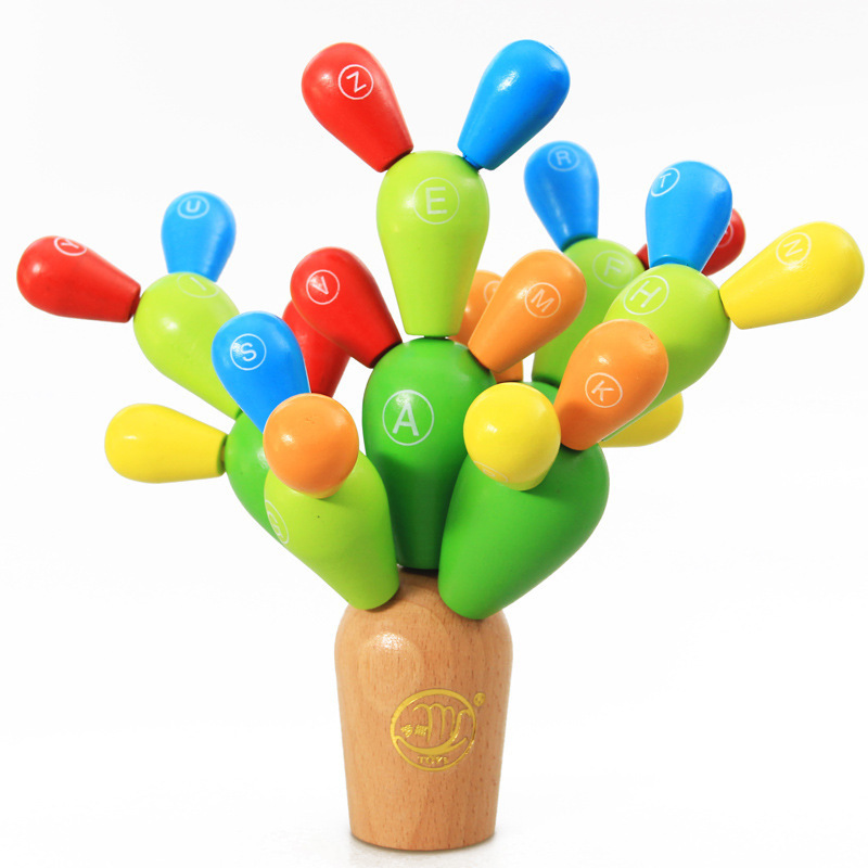 Nouveau En Bois D'insertion Lettres Cactus Paume De L'enfant L'éducation Simulation Jouets display picture 4