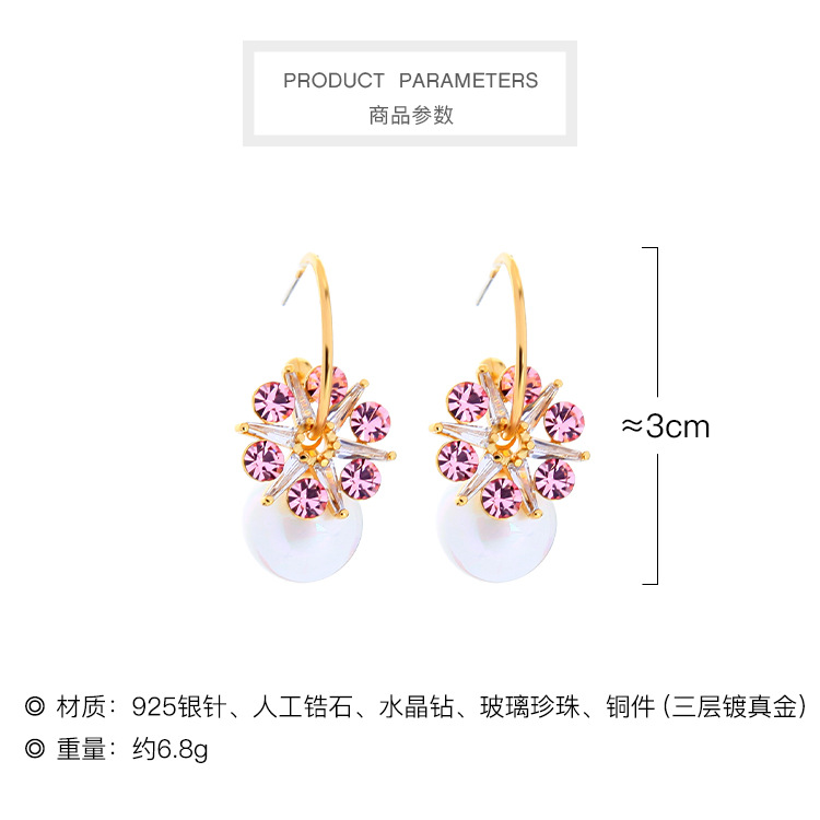 Flower Simple Pearl Korean Niche C-shaped Circle Alloy Earrings display picture 3