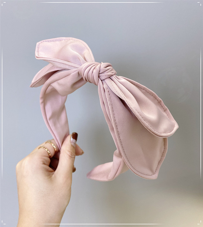 Koreanische Süße Kaninchen Ohren Stirnband Weibliche Bonbon Farbe Satin Haar Höhle Osttor Haarschmuck Doppels Chicht Schleife Dünnes Stirnband display picture 2