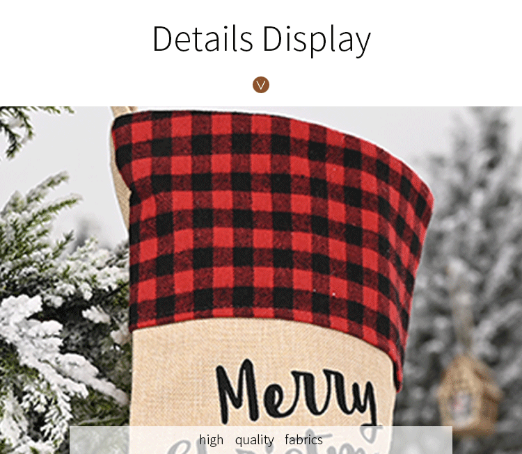 Christmas Decorations Linen Lattice Socks Gift Bag