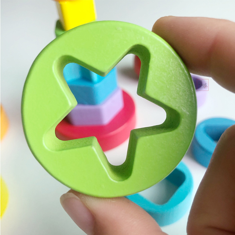 Arco iris jeenga anillo plegable torre plegable columna alta juguetes de madera para niños venta al por mayor tamaño pequeño arco iris torre bloques de construcción