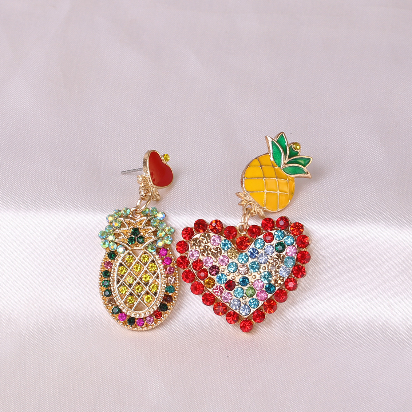 Exaggerated Geometric Shape Pineapple Fruit Heart Shaped Asymmetrical Women's Stud Earrings display picture 2