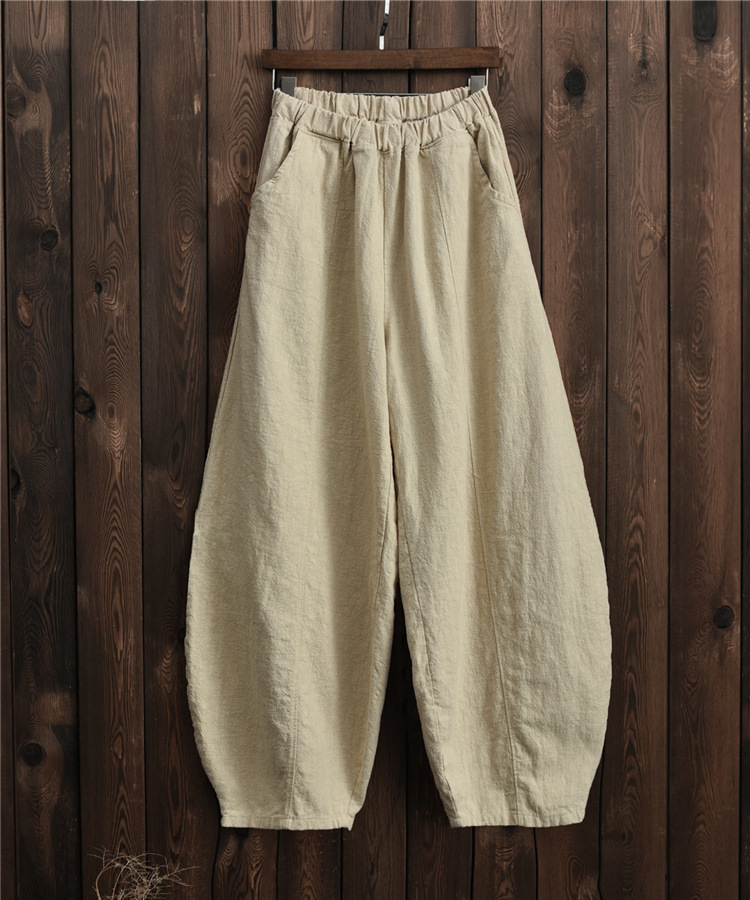 Retro Cotton Linen Washed Wild Bloomers Loose Pants NSYF3632