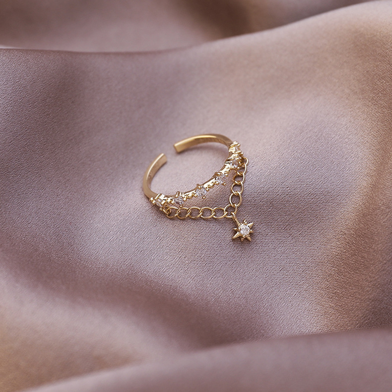 Tassel chain star zircon ring