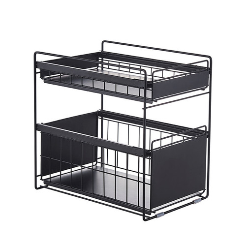 Drawer-type pull basket push-pull cabinet bathroom cabinet retractable double-layer storage rack kitchen sink storage rack