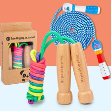 儿童木质七彩跳绳可调节学生体育用品运动健身亚马逊热销跳绳批发