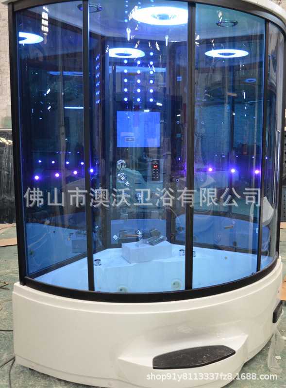 Foshan hogar en forma de abanico 1500mm sala de ducha integrada con bañera de masaje ducha de vapor Sala integrada