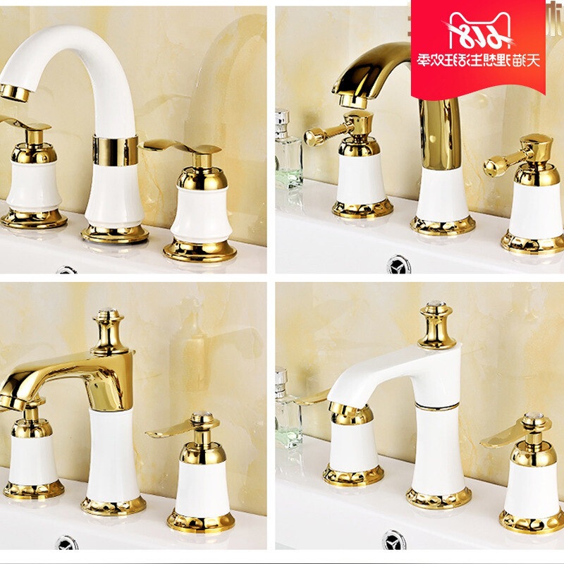 Boqiweizhuang three-hole basin faucet European-style golden three-piece two-handle double-control hot and cold faucet