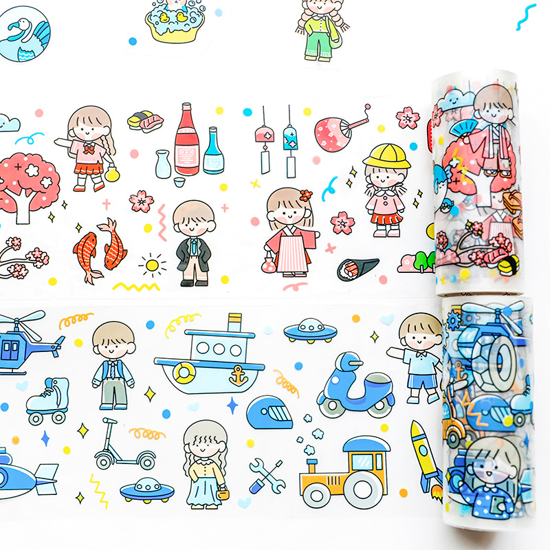 日韩创意雾面PET胶带 马克里里旅游记系列 手帐素材装饰贴纸贴画