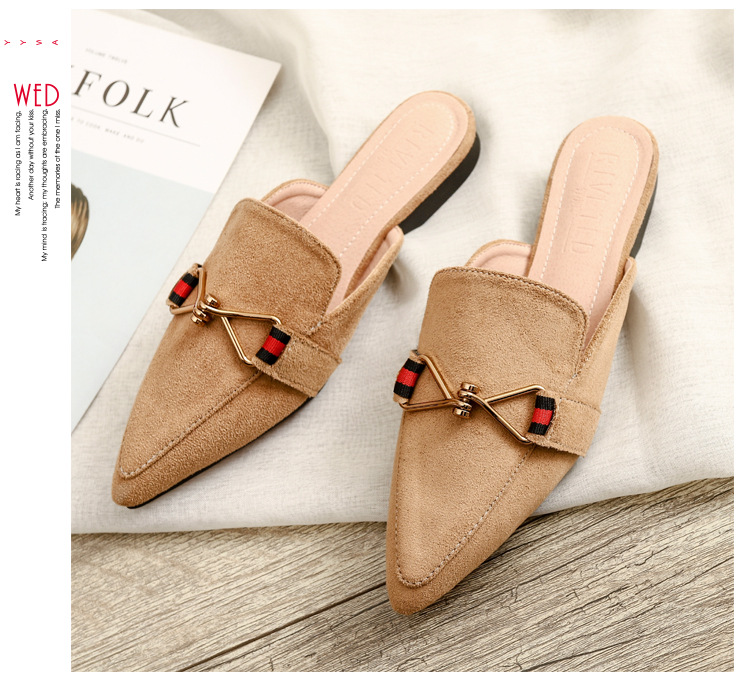 Semi-pantofole in metallo con punta a punta da donna Baotou capispalla piatto casual taglia grande 41-42 scarpe Muller consegna transfrontaliera_voghion.com