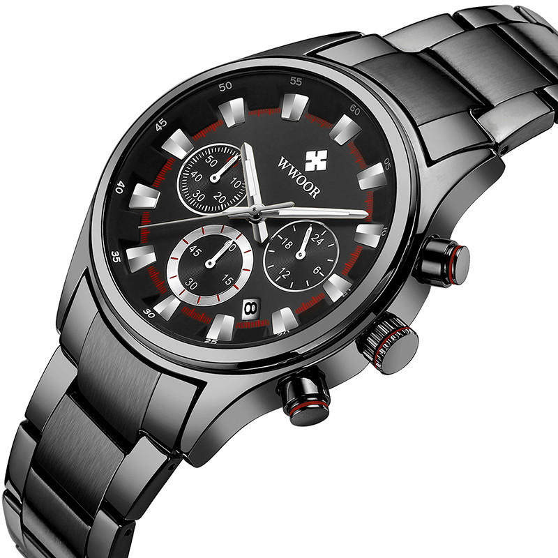 WWOOR holding love nuevo reloj de cuarzo de 6 pines de negocios para hombres calendario impermeable reloj redondo cabeza reloj de tazón casual 8857