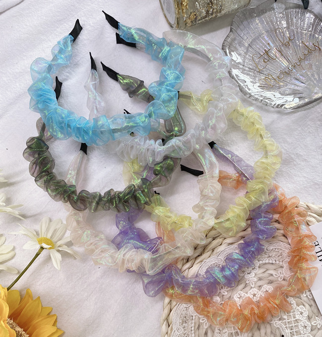 Korean Style  Mermaid  Fold Headband Retro Candy Color Wave Headband Lace French Fabric Hair Accessories Hair Hole display picture 9