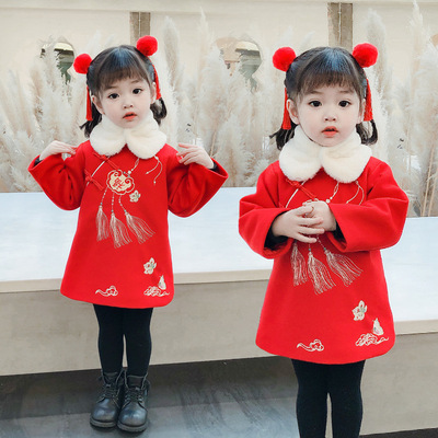 女童拜年服加厚冬裝2020年新款女寶寶中國風兒童唐裝過年新年漢服
