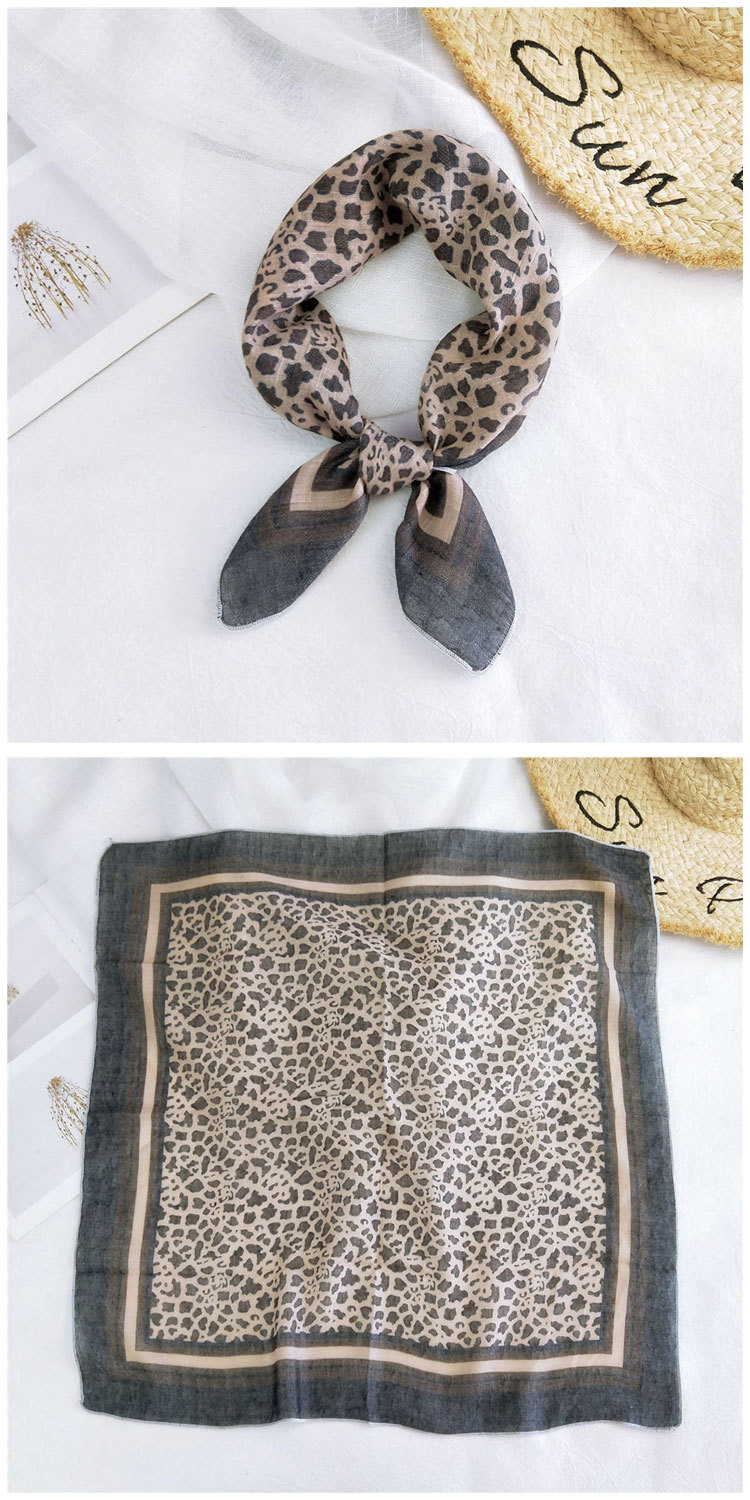Fashion Leopard Print Cotton Linen Small Square Silk Scarf Wholesale display picture 2