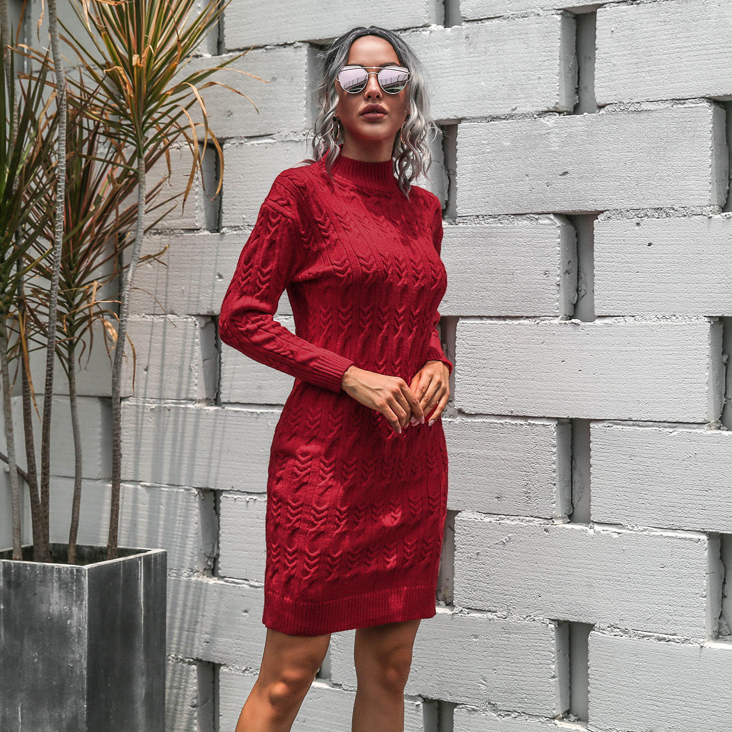 red knitted midi dress  NSMY28165