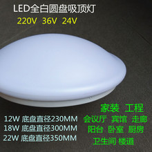 LED顶12W18W24W全白圆盘吸顶灯家装工程走廊卧室厨人体感应声光控