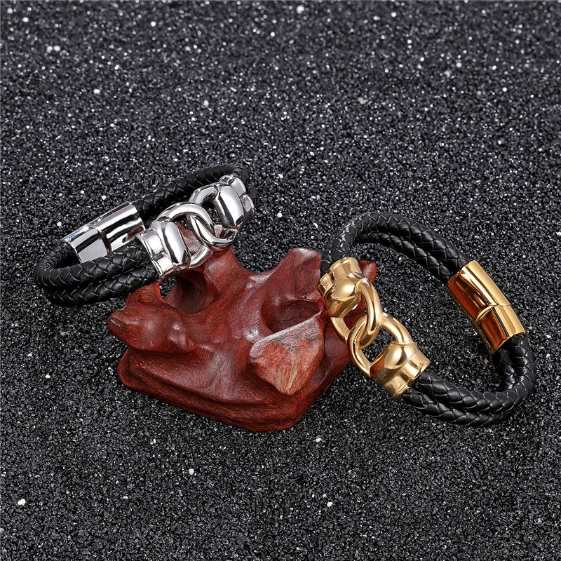 Мужская черная тесьма ретро bracelet из нержавеющей стали
