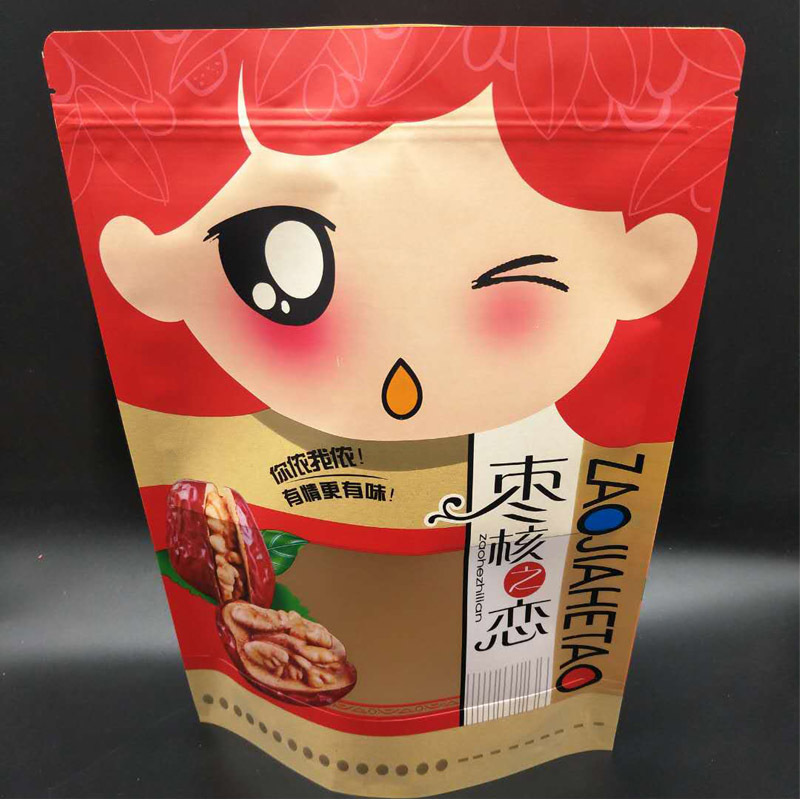 Jujube Kernel Love, jujube Sandwich Walnut, kraft paper window Bag, Snack Food Packaging Bag, Dried Fruit Self-sealing Bag in stock pic 6