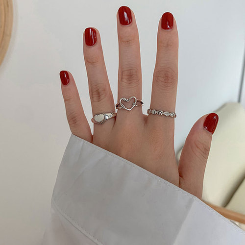 925 sterling silver Japanese and Korean version retro love open ring female index finger ins trend internet celebrity sweet hip-hop ring student