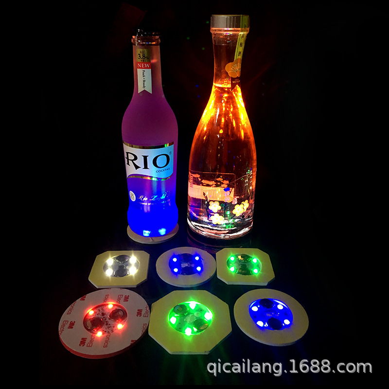 厂家批发闪光瓶贴 新款LED超薄发光杯贴 酒瓶贴闪光杯垫 (