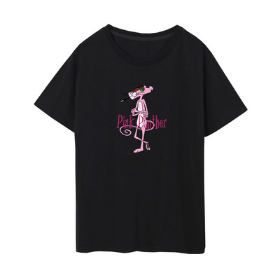 纯棉文化衫定制欧美爆款男装夏装圆领粉红豹短袖t恤男潮牌上衣服|ru