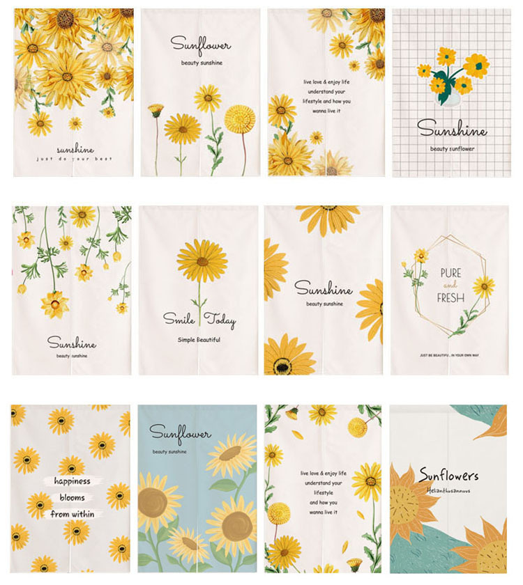 Ins Nordic Sunflower Curtain Partitioning Curtain without Drilling Household Hanging Half Curtain Kitchen Blocking Curtain Decorative Fabric Curtain