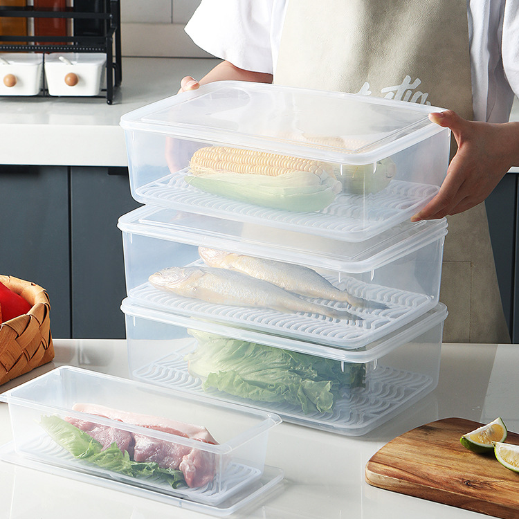 冰箱收纳盒可沥水厨房塑料分装冷冻保鲜盒食物鸡蛋储物水果密封盒