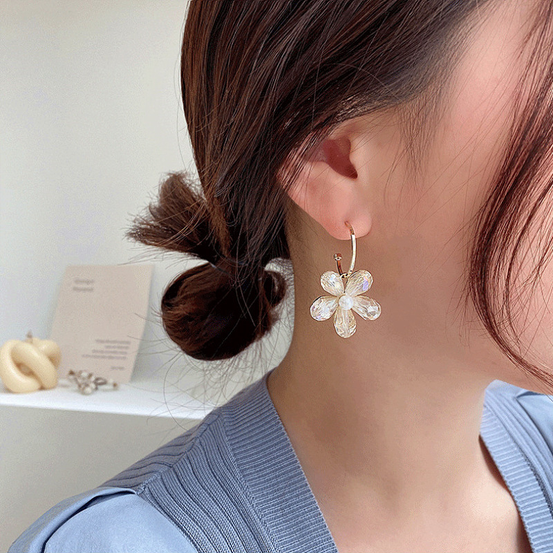 Korea Fashion Crystal Flower Girly Fashion Simple Wild Earrings Wholesale display picture 7