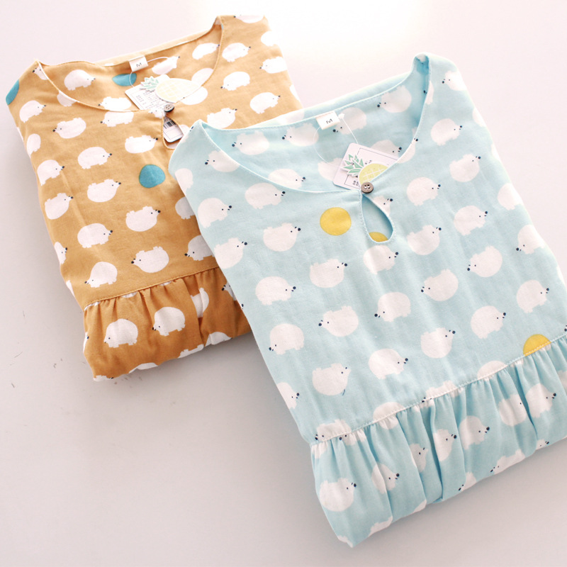 春夏纯棉纱布可爱小刺猬女士短袖七分裤睡衣套装 家居服一 件代发|ms