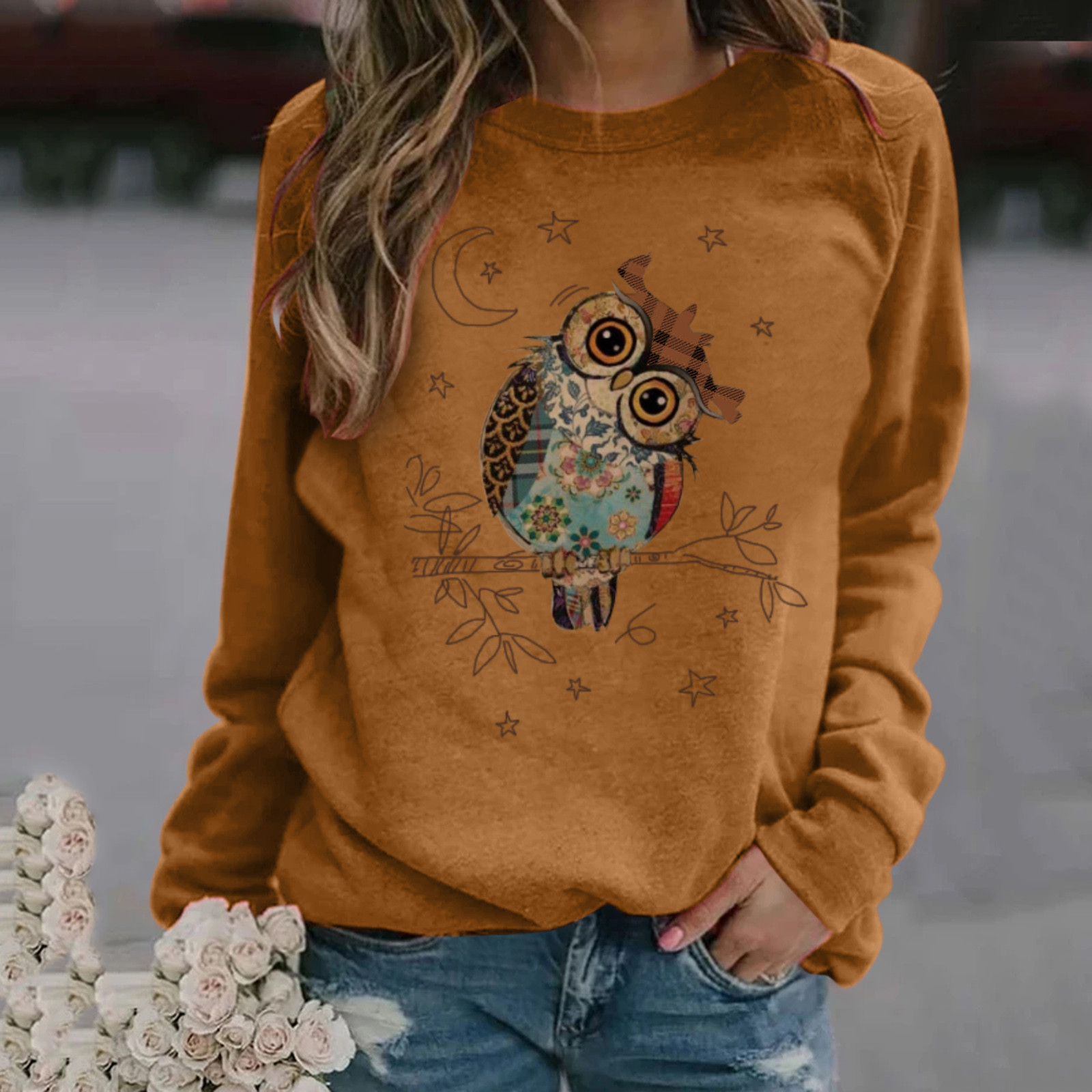 Breathable Function Slim Fit Type Women's Hoodie Long Sleeve Hoodies & Sweatshirts Printing Fashion Owl