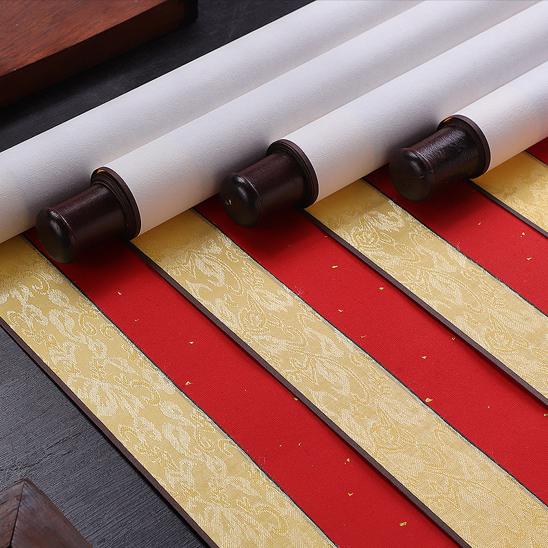 All-silk-mounted red blank painting scroll, red gold sprinkled Xuan paper, central panel, horizontal scroll, blank scroll, hanging scroll