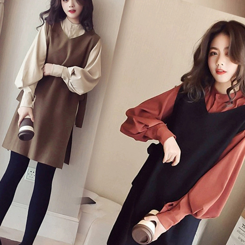 秋装2020年新款大码女胖mm减龄显瘦连衣裙初秋季两件套装洋气