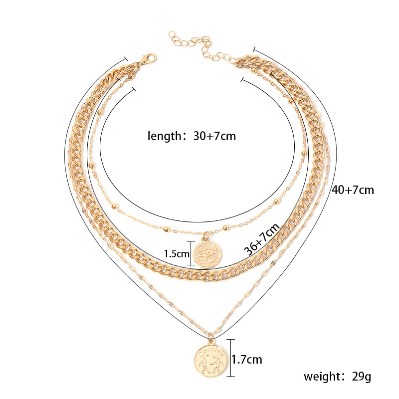 30g Weight Earrings Classification Wedding, Travel Occasion Women'S Gender Gold Color Fashion Multi-layered Wearing Medal Devil's Eye Tag Clavicle Necklace For Women 无