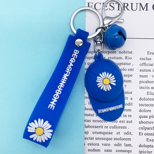 Soft Rubber Rope Daisy Hat Keychain Cartoon Baseball Cap Shape Bag Hanger Cute Shoes Clothes Accessory