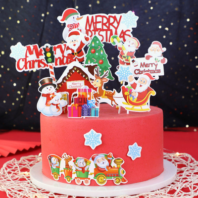 Christmas baking Cake decorate Red and green puddle jumper Elk plug-in unit party Dessert Dress up arrangement
