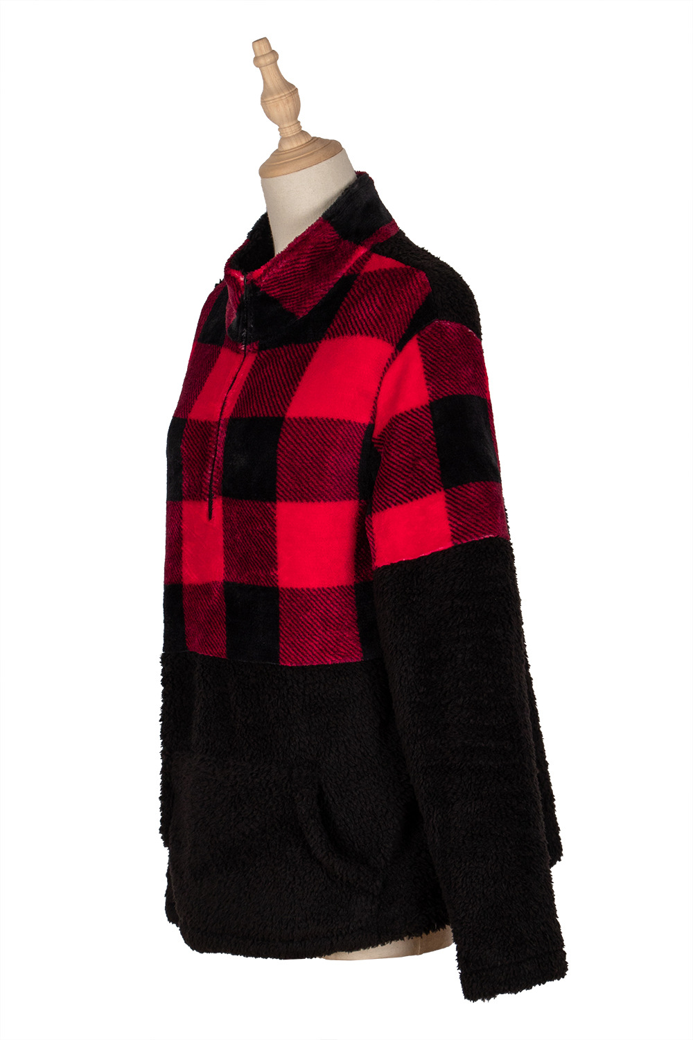 Neue Damen Reißverschluss Plaid Pelzmantel Damen Lange Ärmel display picture 3