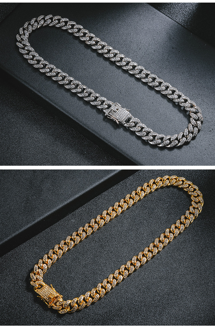 Hip-Hop Solid Color Alloy Inlay Artificial Diamond Unisex Bracelets Necklace 1 Piece