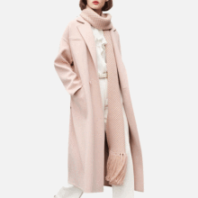 2021新款呢子羊毛大衣女纯色欧美西装领粉色直筒型无腰带羊毛外套